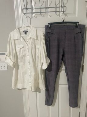 Plaid Pull-On Ankle Pants - Black/Gray 2x bae city pockets big shirt 22w stretch